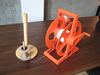 A sophisticated loom setup (an old paper towel holder) for transferring the kite line. It took a while!